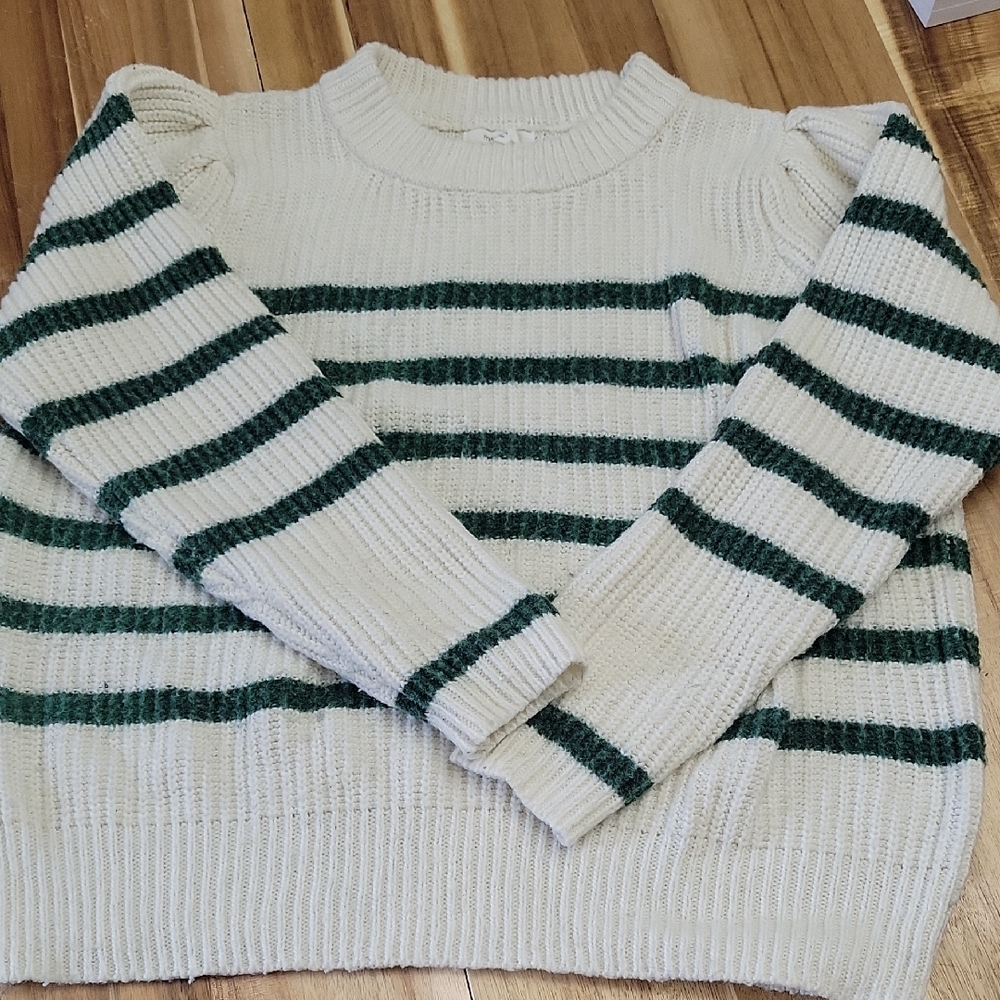 Maurices Striped Knit Sweater in Cream and Green - Picture 2 of 3
